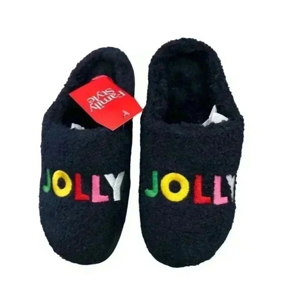 Family Pajamas Men's Jolly Closed-Toe Slippers, Blue, Christmas Holiday